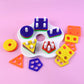 Various colorful geometric shapes designed for toddler stacking sorter puzzle toy