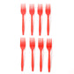 Display of vibrant red plastic disposable forks for guests