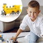 Child actively pulling the string of the Pull Back Train Toy before release.