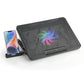 Side view of the adjustable laptop cooling pad demonstrating its multiple height settings.
