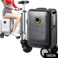 Person riding the  Electric Scooter Suitcase through an airport terminal, showcasing effortless mobility.