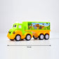 Playful green and yellow friction truck, perfect for toddlers.