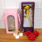 Complete view of the romantic gift set with glass dome rose