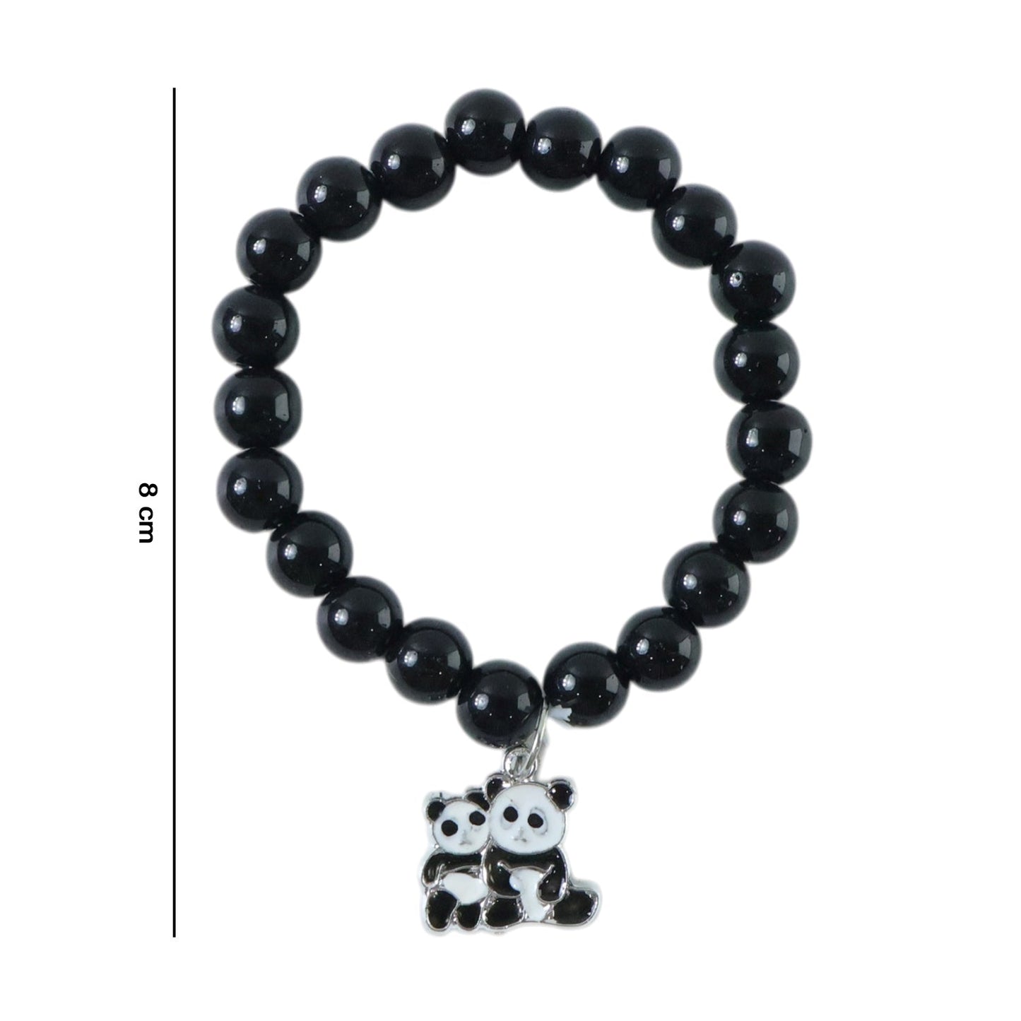 Stylish pastel bead stretch bracelet laid flat highlighting glossy finish and charm
