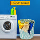 Compact foldable storage bag for laundry and toys, demonstrating its space-saving design.