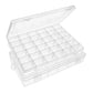 Plastic organizer box with adjustable dividers showcasing its clear design.