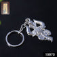Close-up of intricate silver Trishul and Damru details on keychain