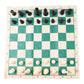 Compact folding chess set with vinyl board and plastic chess pieces