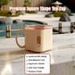 Front view of six-piece square tea cup set with handles
