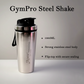 Close-up of stainless steel gym shaker bottle and spring whisk