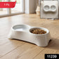 Pet double bowl feeder set made of durable plastic for easy cleaning