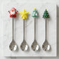 Cute cartoon stainless steel spoon set on white background