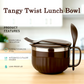Front view of Home Chef insulated lunch bowl 650ml with packaging and handle.