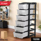 6-layer plastic drawer organizer cabinet with granite style stone textured drawers and black frame