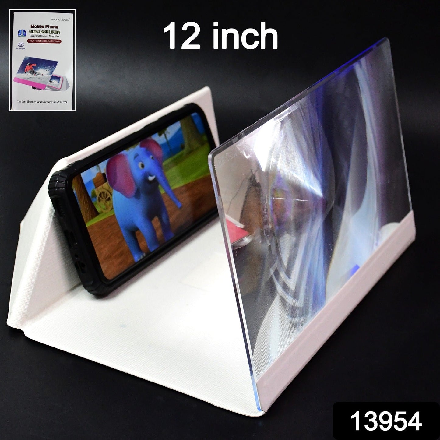 Side view of the portable screen amplifier, showing its foldable design.