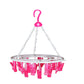 Sturdy multicolour round drying hanger with 24 clips, hanging various small items.