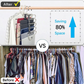 Lifestyle shot of the Organivo 5-in-1 pants rack neatly organizing trousers in a closet.