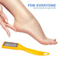 Stainless steel foot file with an ergonomic handle for comfortable dead skin removal.