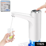 Portable water dispenser pump with a USB charging port on a kitchen counter.