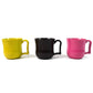 Set of colorful unbreakable plastic mugs, ideal for family or office.