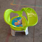 Collection of colorful plastic feeding chairs for toddlers, available in various bright shades.