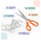 The bent handle design of the sewing scissors, allowing for flat material cutting on a surface.