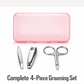 Top-down view of the compact 4-piece travel manicure kit components.