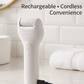 Detailed view of the interchangeable fine, medium, and coarse roller heads for the electric foot file
