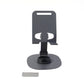 Close-up view of sturdy metallic round base of foldable mobile stand