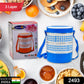 Adjustable stainless steel tiffin set with three stackable containers.