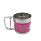 Stainless steel flour sifter with a comfortable handle, perfect for baking.