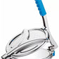 Compact stainless steel puri press with a strong lever mechanism for easy flattening.