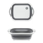 Overhead view of the multi-function foldable chopping board, dish rack, and washing bowl.