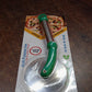 A person holding the Quickslice stainless steel pizza cutter, highlighting its practical design.