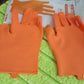 Silicone thumb knife glove demonstrating its sharp blade and flexible design for efficient picking.