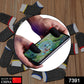Close-up of breathable material on black gaming finger sleeves.