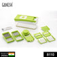 Multi-functional food chopper by House of Sensation, demonstrating different cutting attachments.