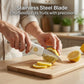 The versatile kitchen knife and sawtooth peeler in its compact folded state.