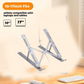 Close-up of the adjustable hinge mechanism on the metal laptop stand.