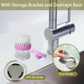 Hand refilling the liquid soap reservoir of the wash basin brush.