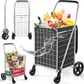 Front view of Organivo foldable shopping trolley showing dual swivel wheels