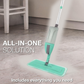 The spray mop standing upright next to a wall, showing its practical height.