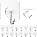 Transparent heavy duty adhesive wall hooks 10 piece set with flower design