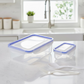 Detailed view of the lunch box parts, including the lid, base, and secure locking clips.