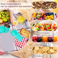 A graphic illustrating the versatile design of the snack tray and cup set.