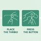 Automatic needle threader shown with a needle and thread, ready for use.