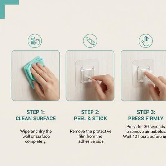 Informative diagram detailing the dimensions of the clear adhesive hook.