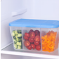 Side view of the 3-section airtight storage container, showing its transparent design.