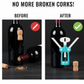 Close-up of the winged Waiter Corkscrew in action, uncorking a wine bottle.