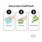 Various paper craft punch designs demonstrated with cut-out shapes on a white surface.